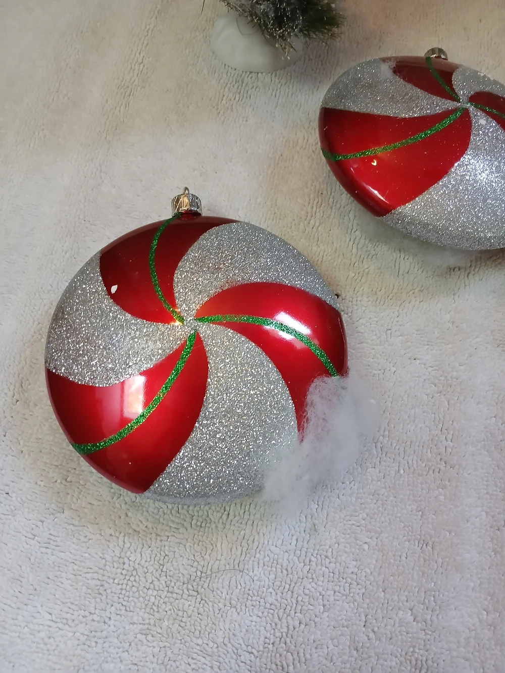 Festive Red & Silver Swirl Holiday Ornaments by